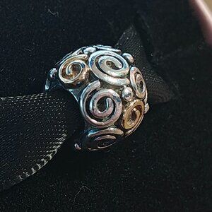 Authentic Pandora Retired Rose Bud Charm 790414 Silver & 14K Gold